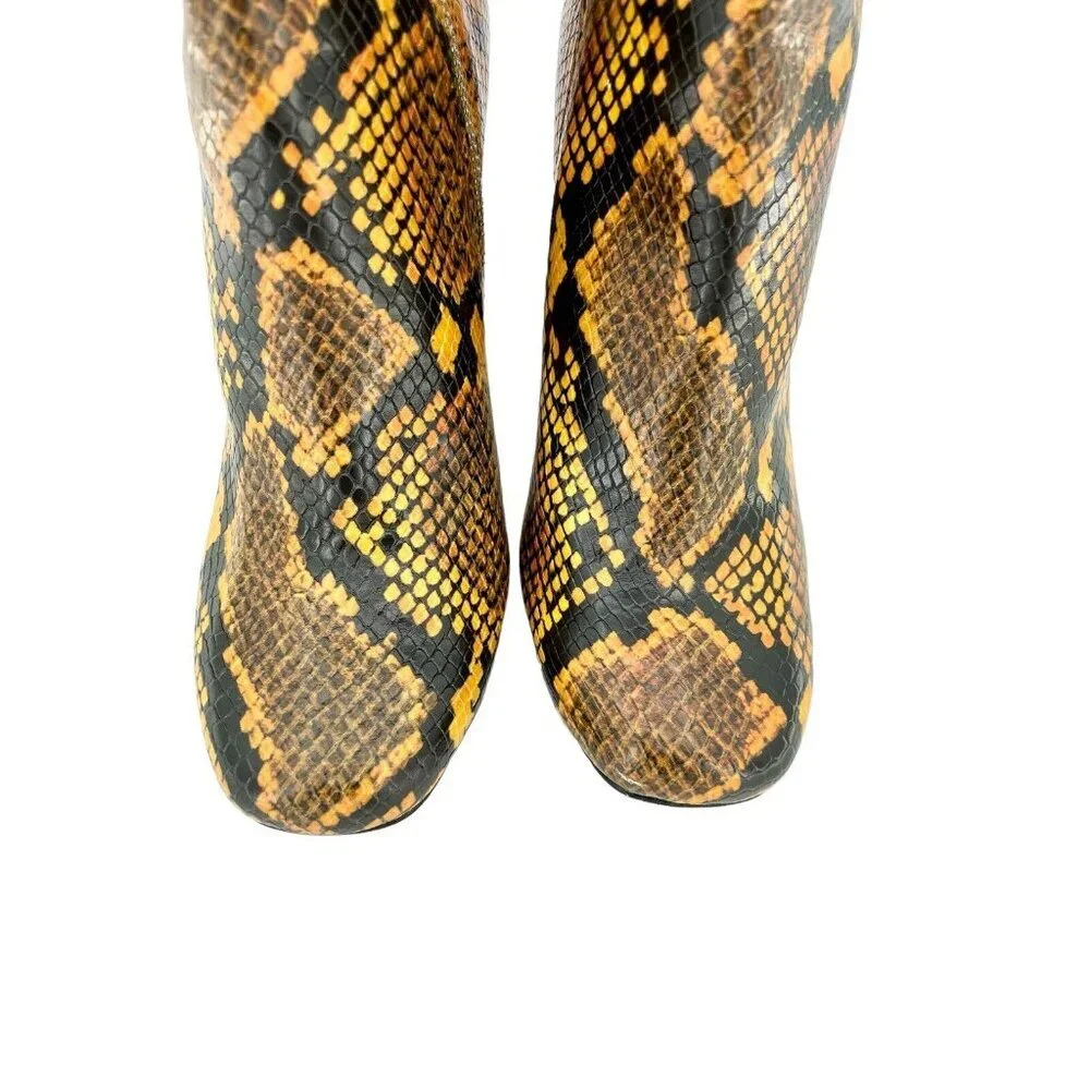 Steve Madden Pixie Ankle Boots Orange Black Snake Print Block Heel SZ 6.5